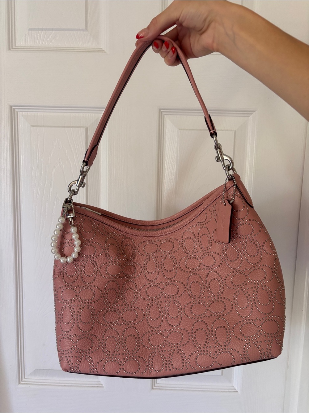 Coach Studded Pink Leather Shoulder Bag